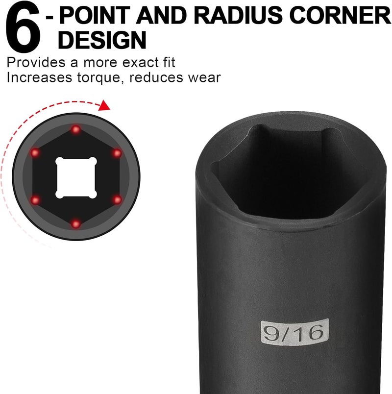 Max Power 3/8 Inch Drive 9/16 Inch Deep Impact Socket with 6-Point Design, Made with Heat-Treated Chrome Molybdenum Steel, SAE - Image 2